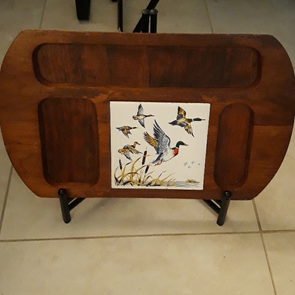 Vintage Wooden accessory tray with tile insert
